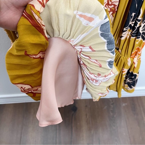 Johanna Ortiz Whiskey Sour Golden Blossom Velvet Trim Pleated Maxi Dress - Picture 9 of 15